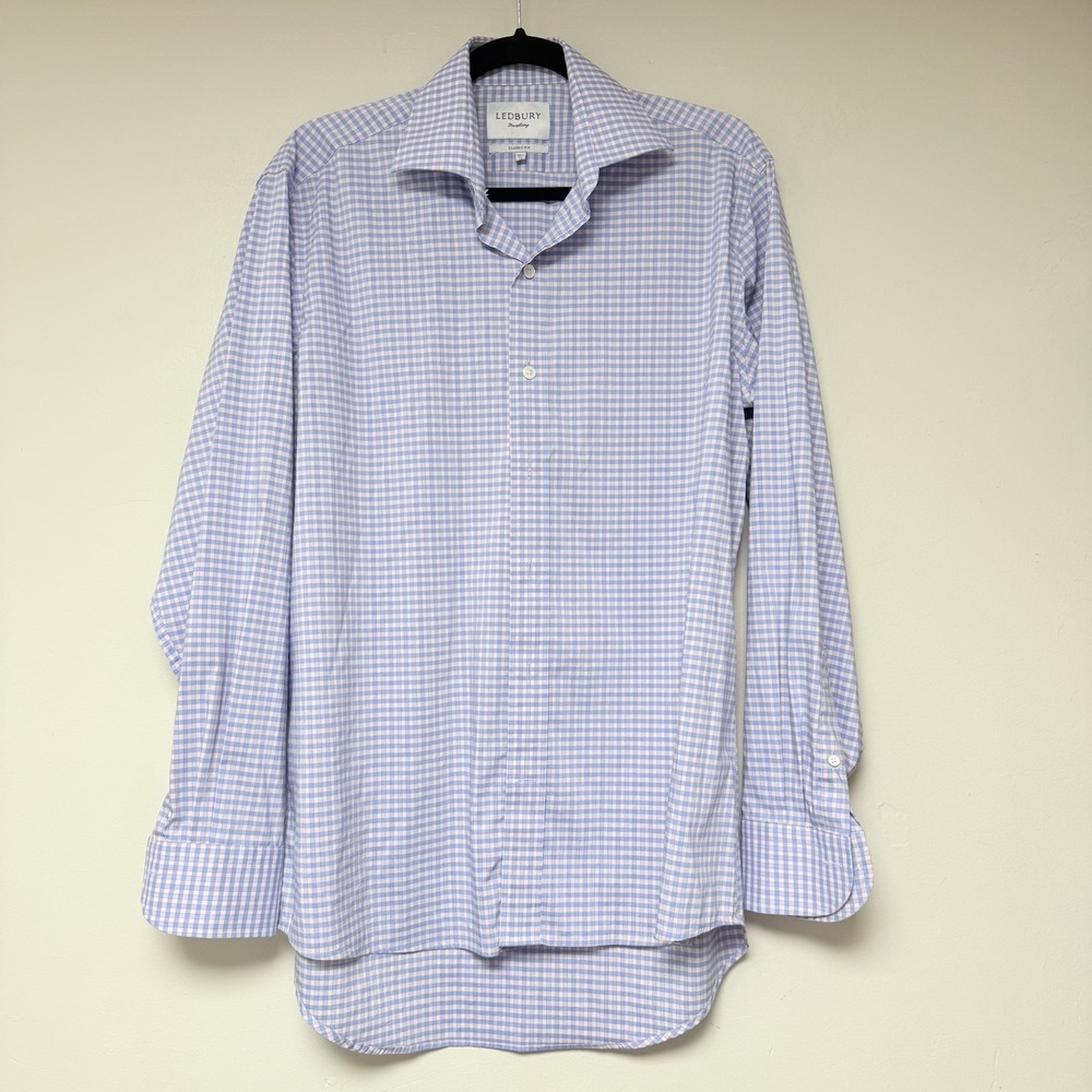 Ledbury Button Down Men 15.5 M Blue Gingham Excellent Classic Fit Shirt